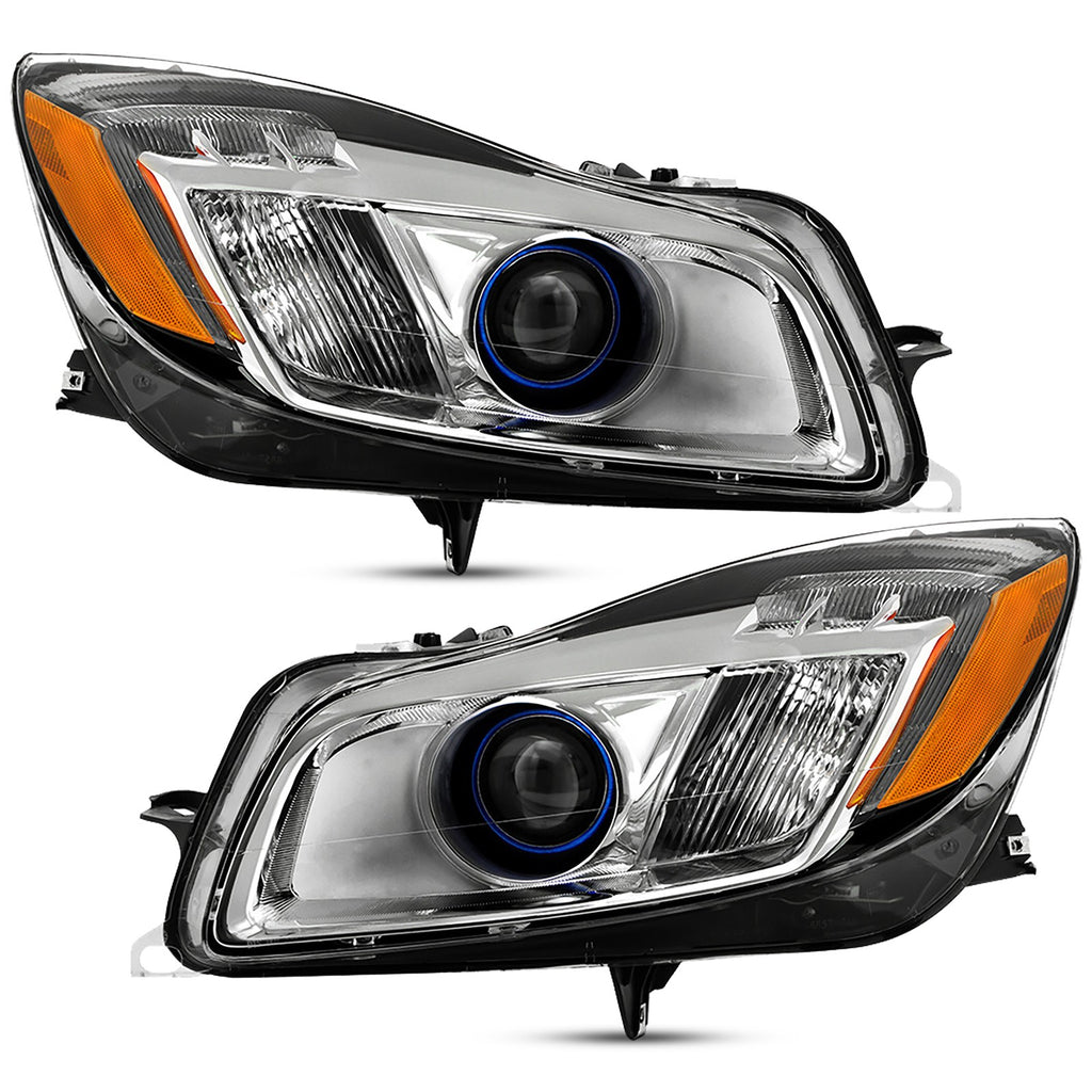 Chrome HID Headlights Pair w/ Blue Ring for Buick Regal (2012-2013)
