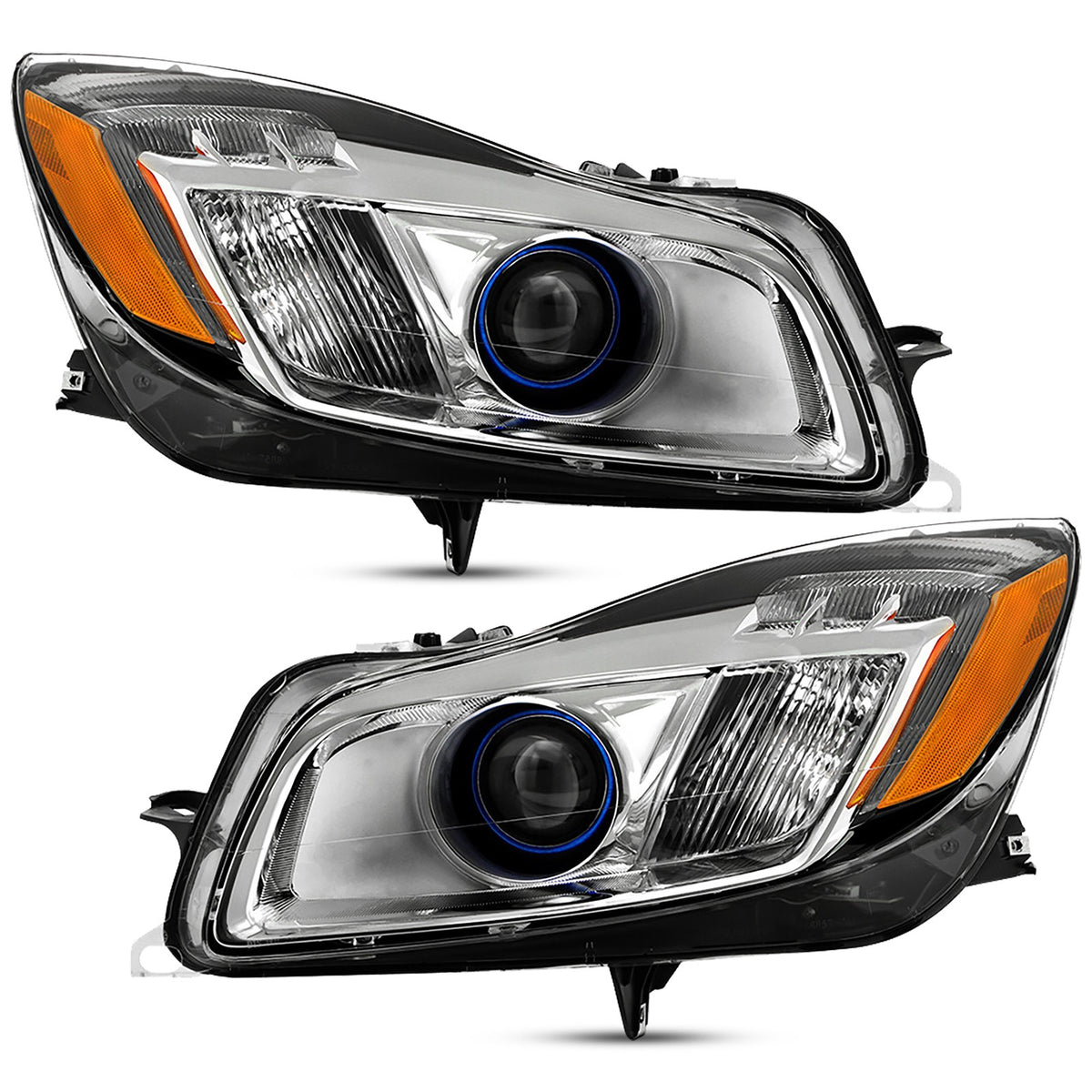 Chrome HID Headlights Pair w/ Blue Ring for Buick Regal (2012-2013)