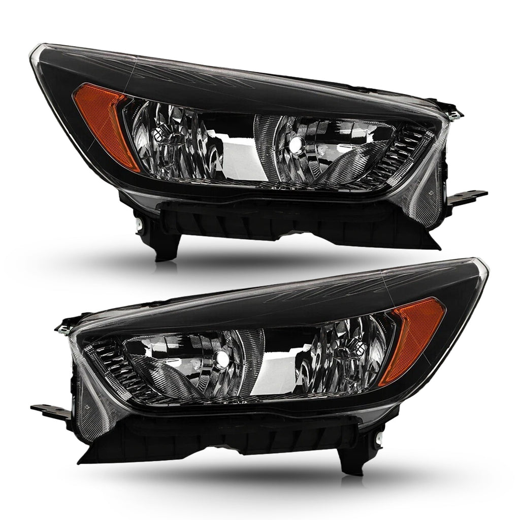 Black Halogen Headlights Pair w/ Bulbs for Ford Escape w/o LED DRL (2018-2019)