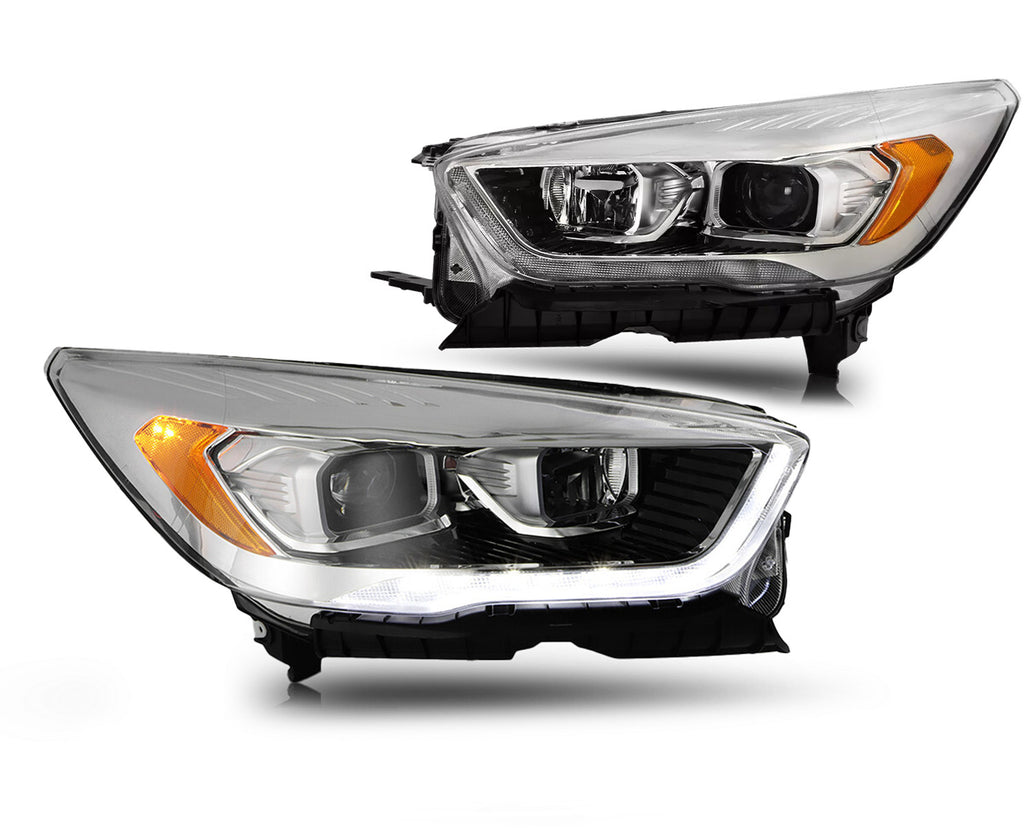 Chrome HID Headlights Pair w/ LED DRL, Bulbs & Ballasts for Ford Escape (2017-2019)