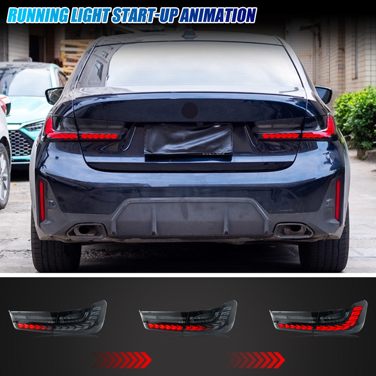 2019-2025 BMW 3 Series G20 / M3 G80 with smoked sequential LED tail lights installed