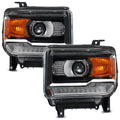 Chrome Halogen Projector Headlights Pair w/ LED DRL & Bulbs for GMC Sierra 2500HD 3500HD (2015-2019) & 1500 (2014-2015)