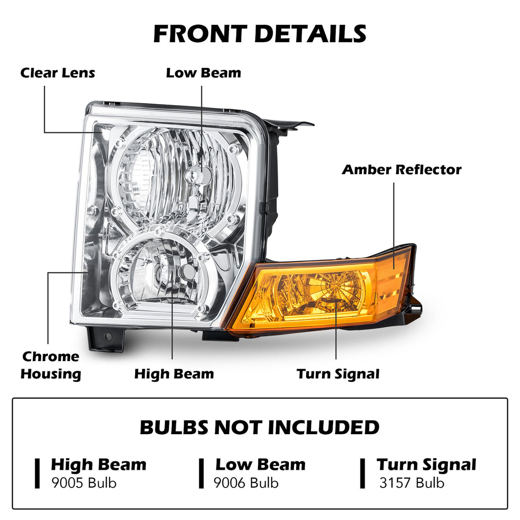 Headlight bulb size diagram for 2006-2010 Jeep Commander Chrome Halogen headlights