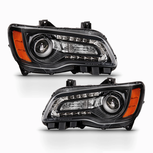 Black Projector Headlights Pair w/ LED DRL for Chrysler 300 Halogen (2012-2014)