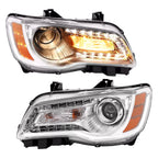 Chrome Halogen Projector Headlights Pair w/ LED DRL for Chrysler 300 (2011-2014)