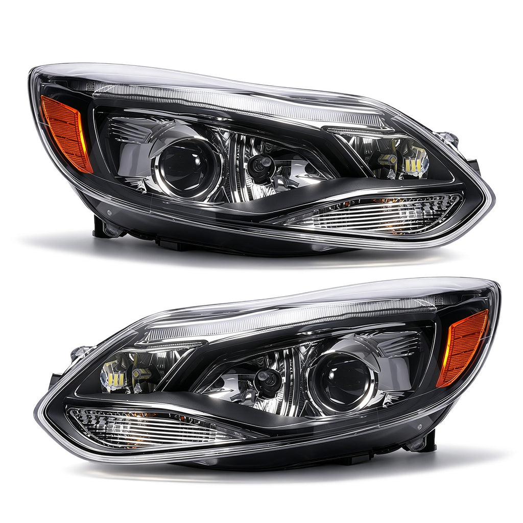 Black Projector Headlights Pair w/ LED DRL for Ford Focus (2012-2014)