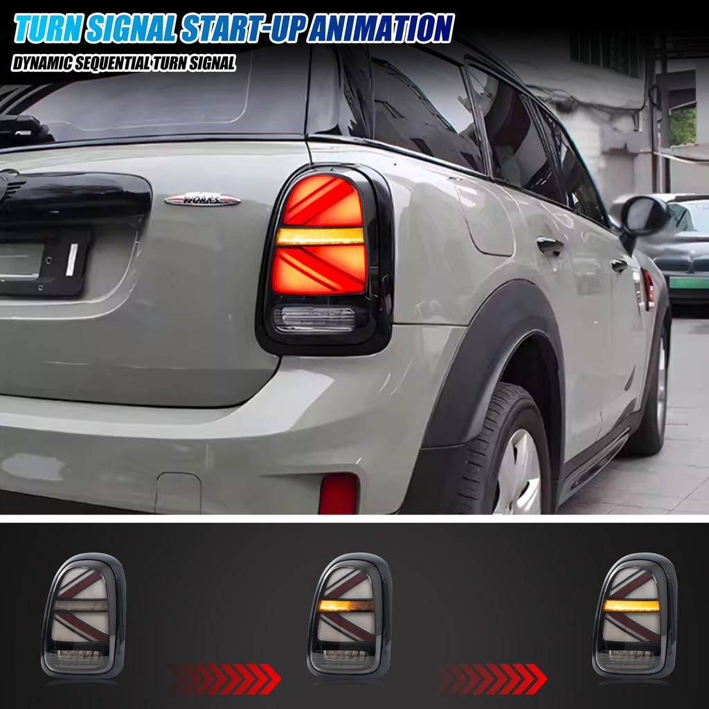 2017-2023 Mini Cooper Countryman F60 with smoked sequential LED tail lights installed