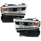 Full LED Projector Headlights Pair w/ AFS, Chrome Bezel for Ram 1500 (2019-2024)