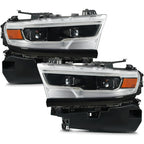 Upgrade LED Projector Headlights Pair w/ AFS, Black for Ram 1500 Halogen/LED Reflector (2019-2024)