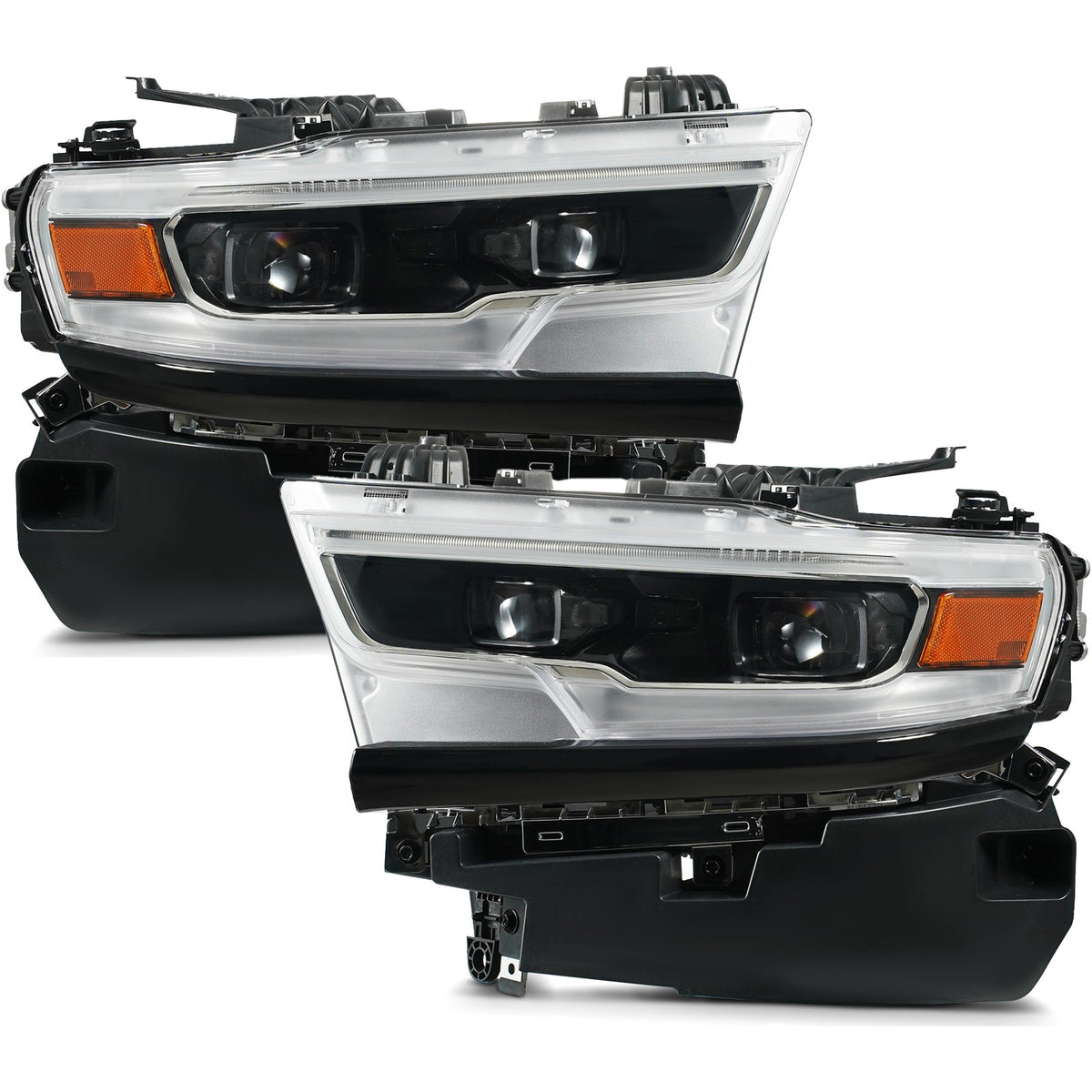 Upgrade LED Projector Headlights Pair w/ AFS, Black for Ram 1500 Halogen/LED Reflector (2019-2024)