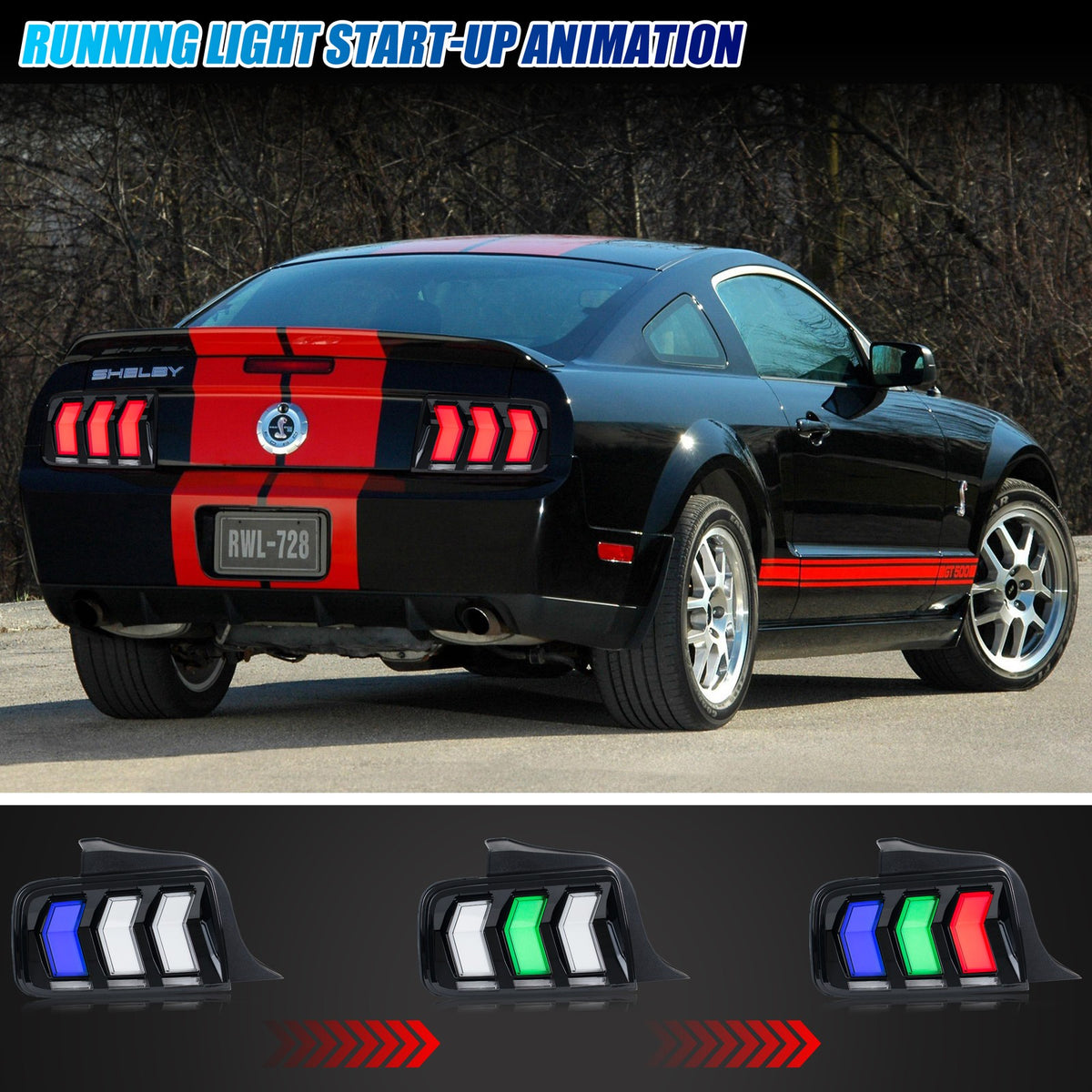 2005-2009 Ford Mustang with clear sequential LED tail lights installed