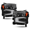 LED Headlights Pair w/ Amber Tracer & LED Module, Black Bezel for Chevy Silverado 1500 LT RST (2022-2026)
