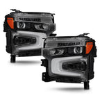 LED Headlights Pair w/ Amber Tracer & LED Module, Black Bezel for Chevy Silverado 1500 LT RST (2022-2026)
