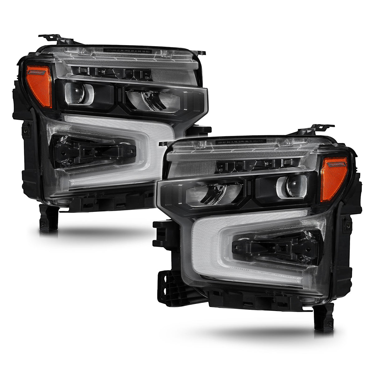 LED Headlights Pair w/ Amber Tracer & LED Module, Black Bezel for Chevy Silverado 1500 LT RST (2022-2026)