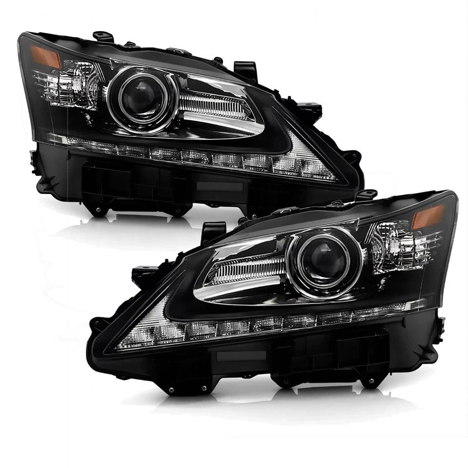 Black HID Projector Headlights Pair w/ LED DRL for Lexus GS350 GS450h w/o AFS (2013-2015)