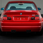 Rear view of a BMW E46 M3 coupe with red/smoke LED tail lights installed