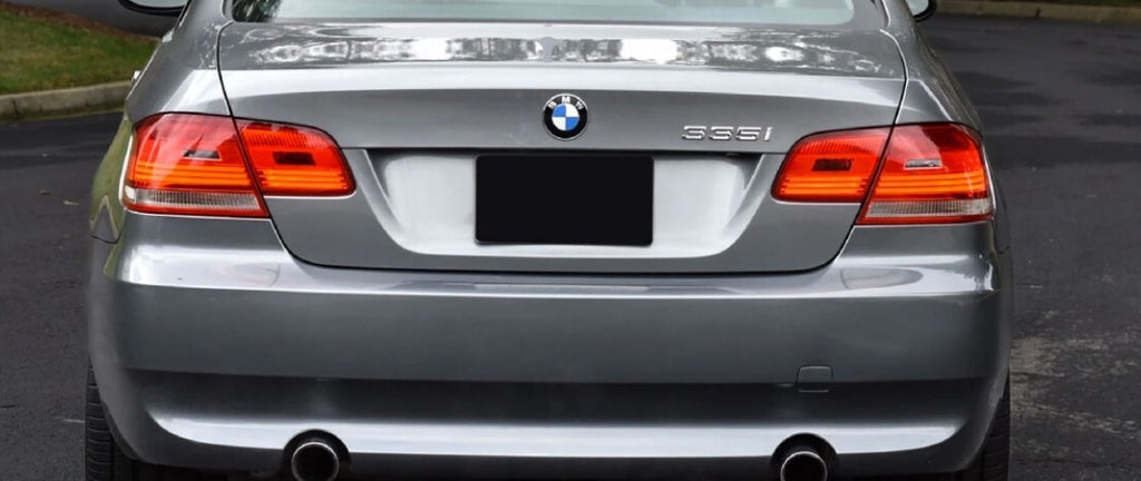 LCI style LED tail lights installed on a gray BMW E92 335i coupe