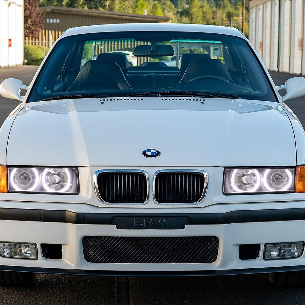 Installed on a white BMW E36 M3