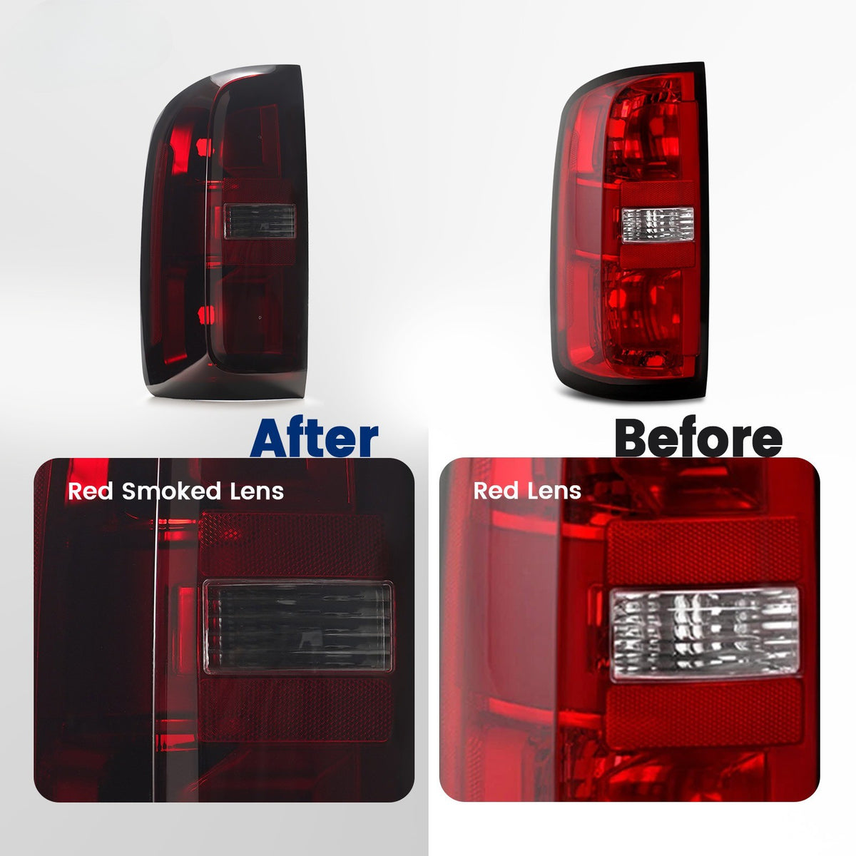 Red smoked vs factory red tail light comparison for 2015-2022 Chevy Colorado