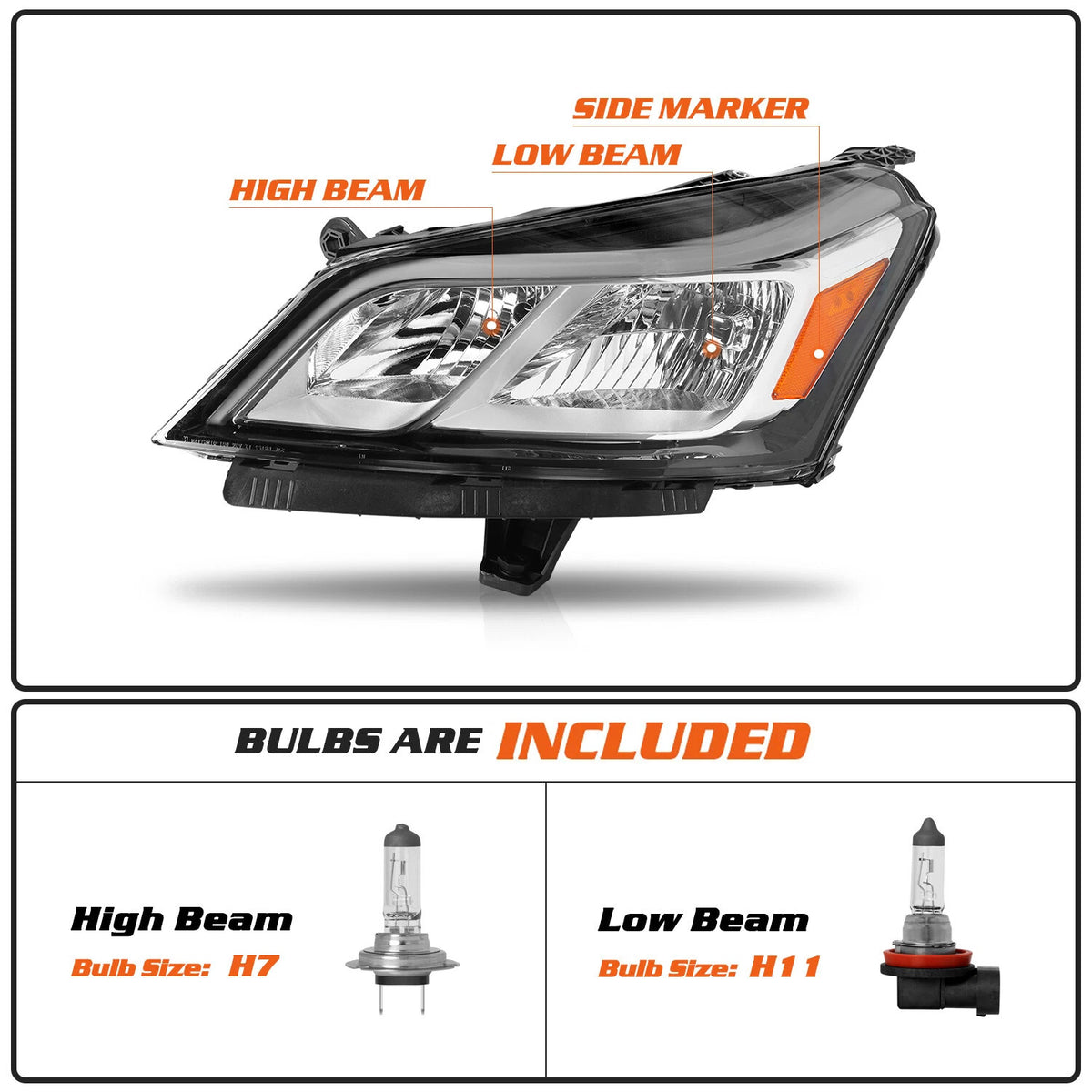 Bulb size diagram for 2013-2017 Chevrolet Traverse headlights