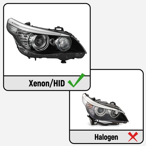 Xenon vs halogen fitment check diagram for 2008-2010 BMW 5 Series E60 headlights