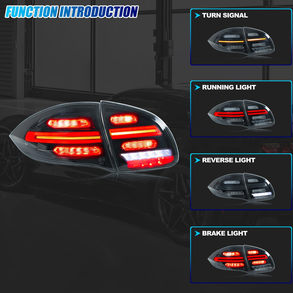 Running, brake, turn and reverse functions of the 2011-2014 Porsche Cayenne LED tail light