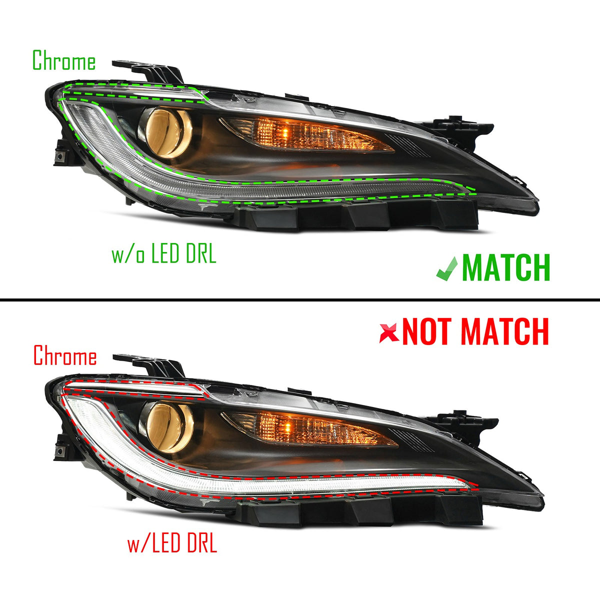 Left halogen headlight side angle for 2015-2017 Chrysler 200