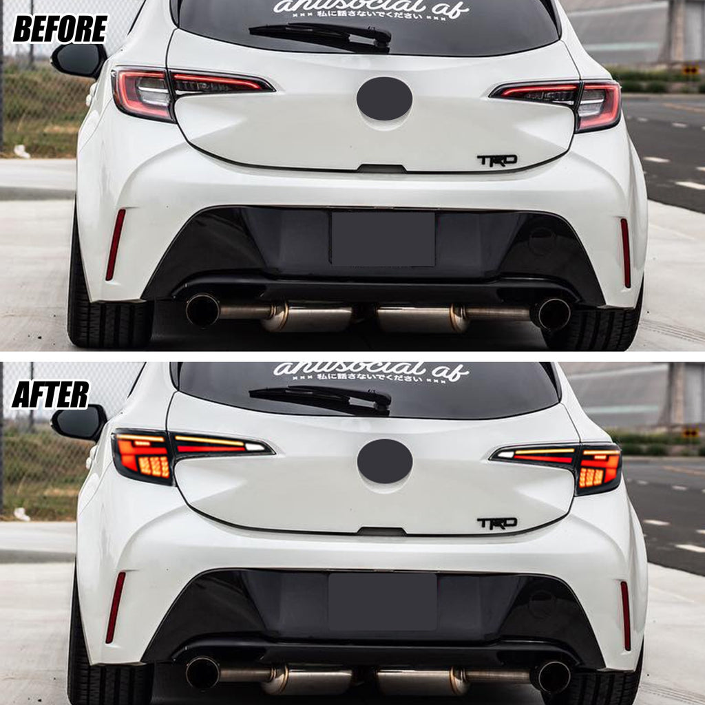 Before and after: factory vs LED tail lights on a 2019-2026 Toyota Corolla Hatchback / GR Corolla