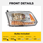 Headlight bulb size diagram for 2013-2018 Ram 1500 2500 3500 Chrome Projector Halogen headlights