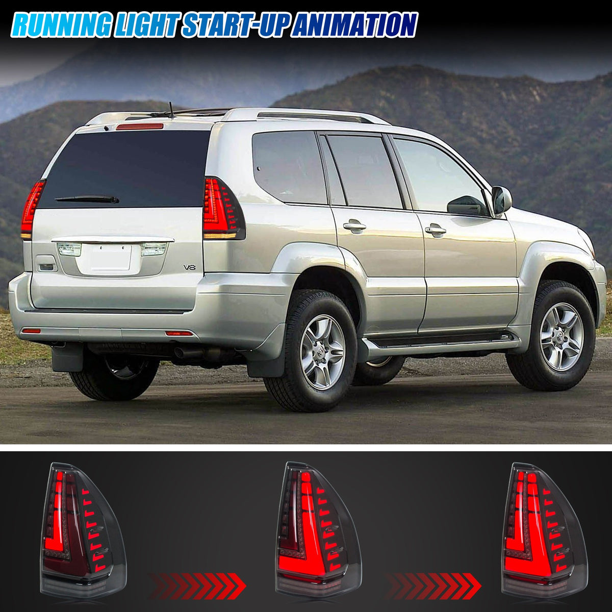 Running light start-up animation on the 2003-2009 Lexus GX470 LED tail lights