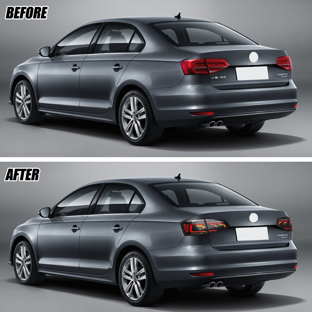 Before and after: factory vs LED tail lights on a 2015-2018 VW Jetta Sedan