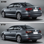 Before and after: factory vs LED tail lights on a 2015-2018 VW Jetta Sedan