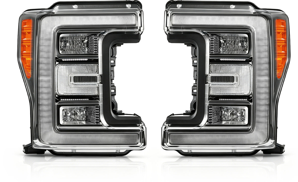 LED Headlights Pair w/ Module, Chrome Housing for Ford F-250 F-350 F-450 Super Duty (2017-2019)