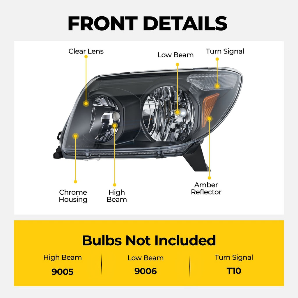 Headlight bulb size diagram for 2003-2005 Toyota 4Runner Black Halogen headlights