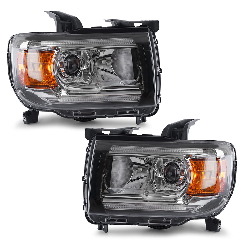 Chrome Halogen Projector Headlights Pair w/ LED DRL & Bulbs for GMC Canyon (2015-2022)