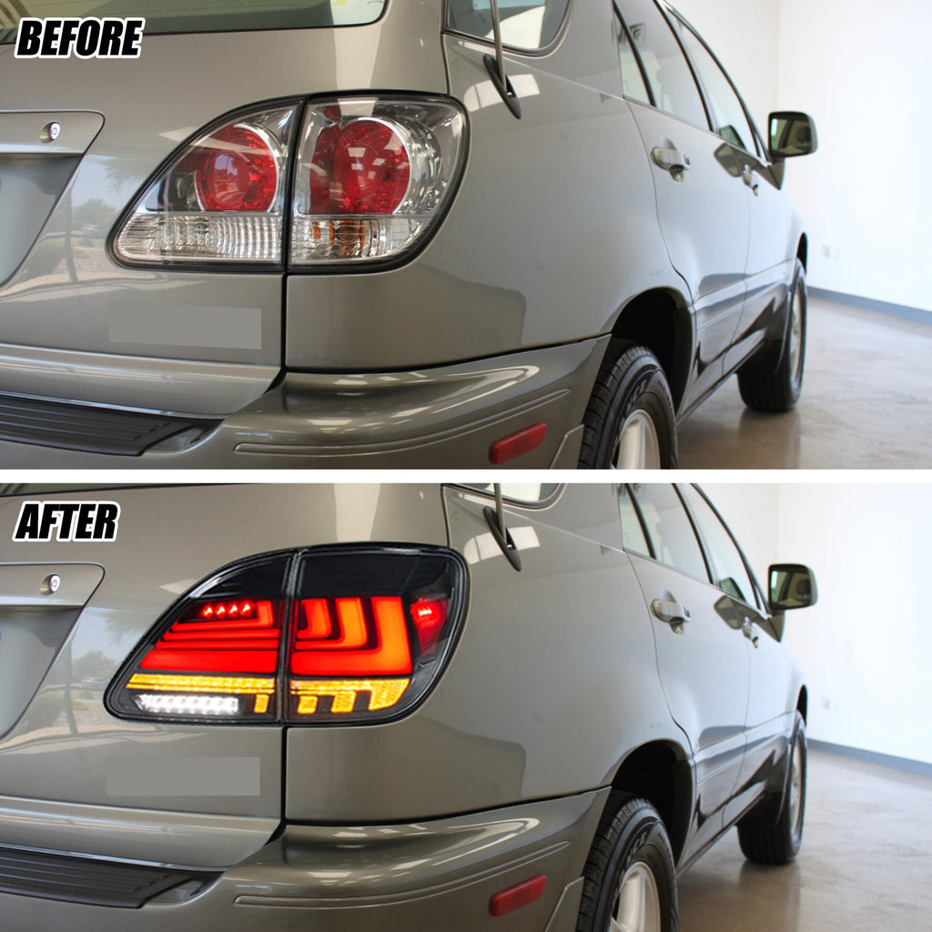 Before and after: factory vs LED tail lights on a 1999-2000 Lexus RX300