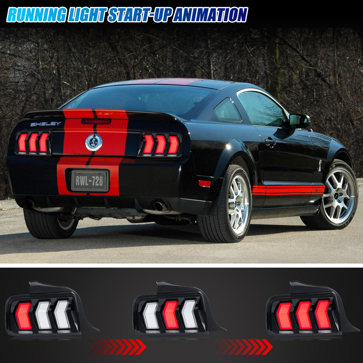 Running light start-up animation on the 2005-2009 Ford Mustang LED tail lights