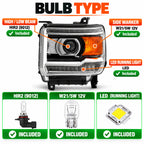 Bulb type diagram for 2015-2019 GMC Sierra HD headlights