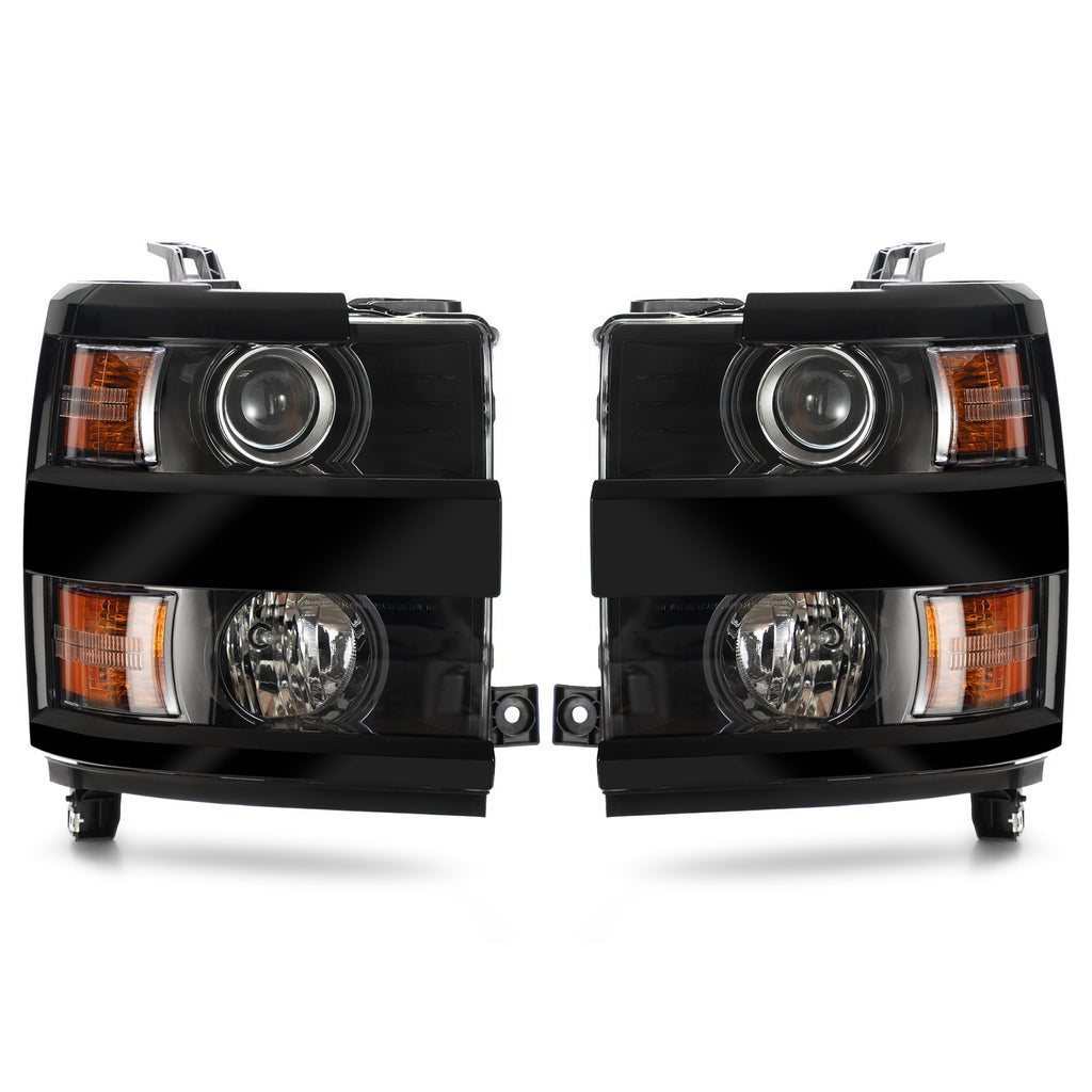 Black Halogen Headlights Pair for Chevy Silverado 2500HD 3500HD (2015-2019)