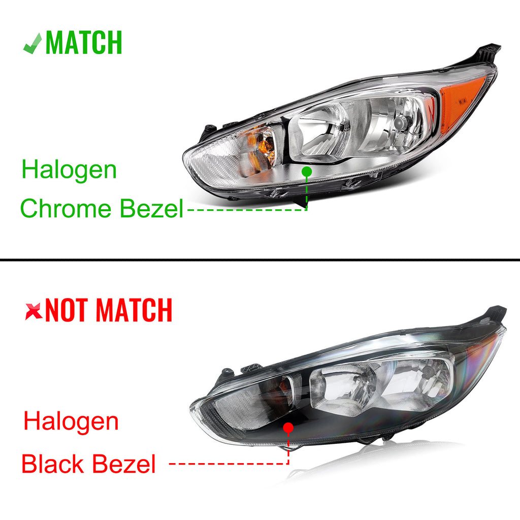 Pair halogen headlight front angle for 2014-2018 Ford Fiesta