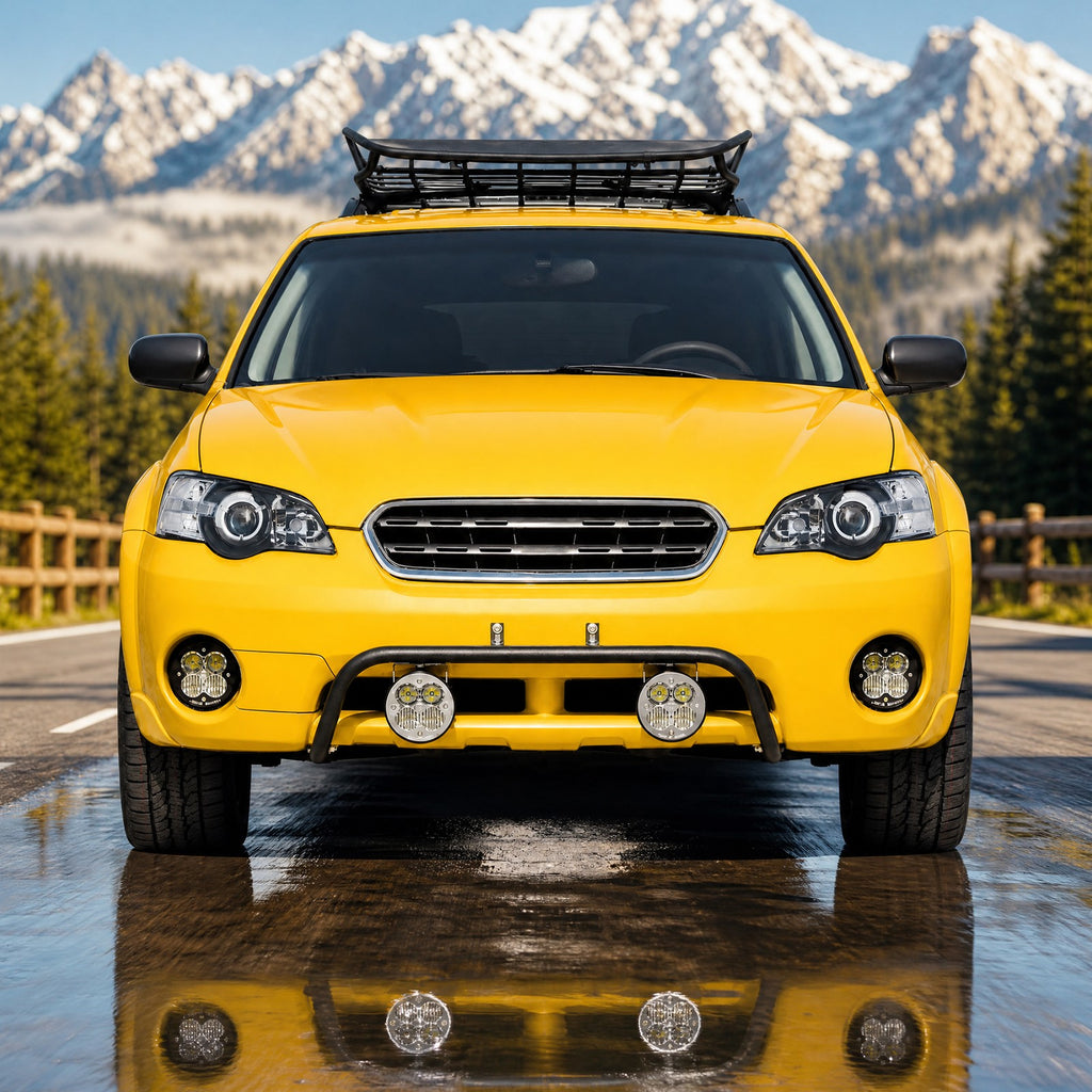 Driver side Black Projector Halogen headlight close-up for 2005-2007 Subaru Legacy Outback