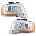 Chrome Halogen Projector Headlights Pair w/ Bulbs for Ford Expedition (2015-2017)