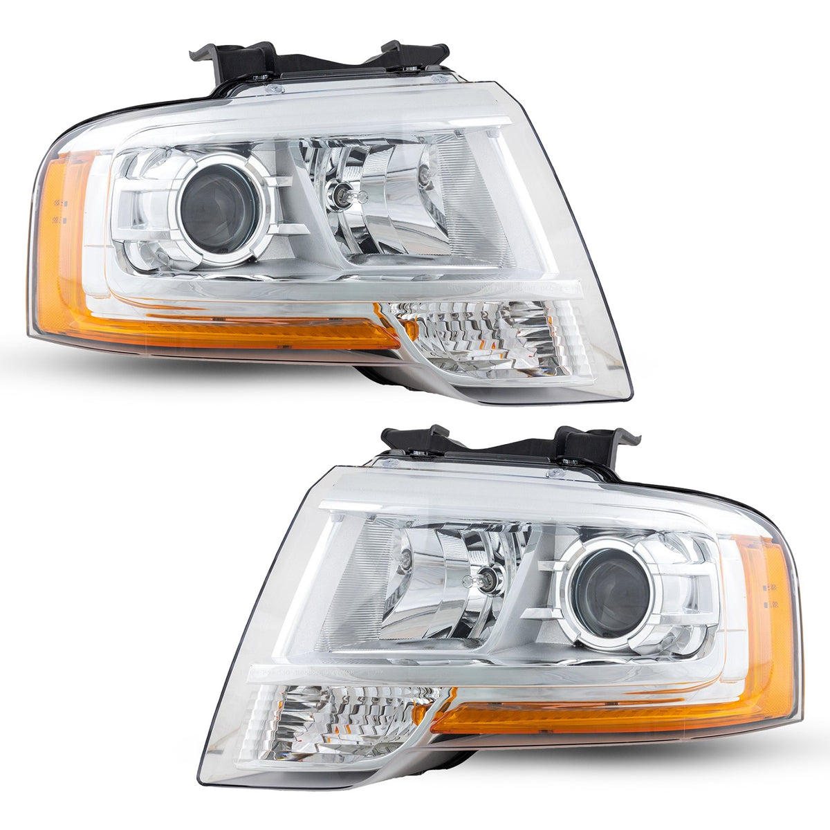 Chrome Halogen Projector Headlights Pair w/ Bulbs for Ford Expedition (2015-2017)