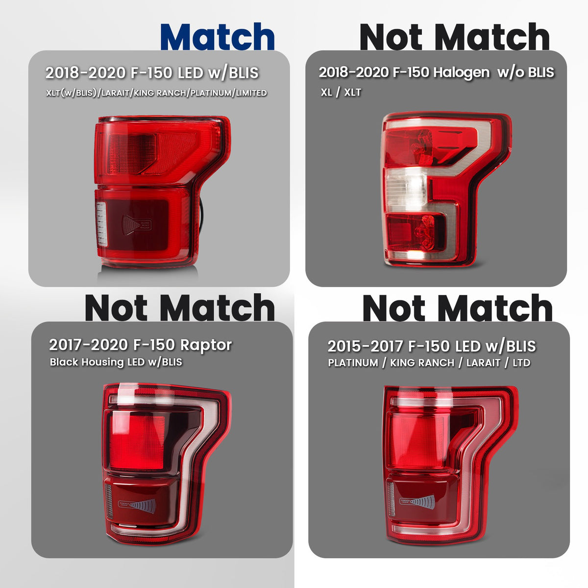 black LED tail light view 3 for Ford F-150 with BLIS (2018-2020)