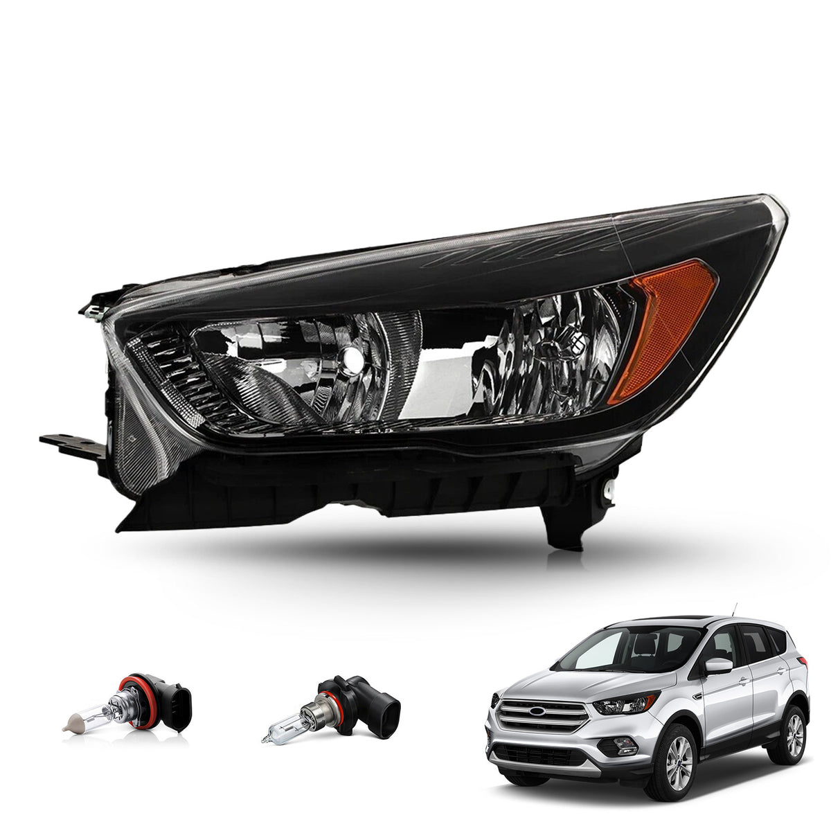 Pair halogen headlight front angle for 2018-2019 Ford Escape