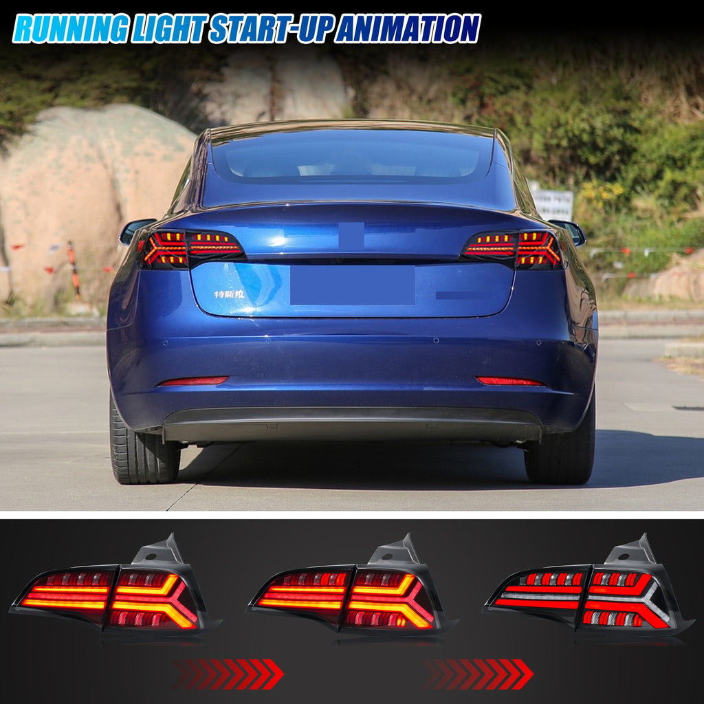 Running light start-up animation on the 2017-2022 Tesla Model 3 / Model Y LED tail lights