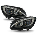 Black Full LED Projector Headlights Pair Halogen-to-LED Upgrade for Mercedes-Benz C300 W205 (2015-2018)