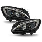Black Full LED Projector Headlights Pair Halogen-to-LED Upgrade for Mercedes-Benz C300 W205 (2015-2018)