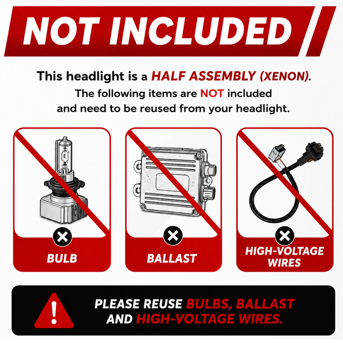Not included parts diagram for 2013-2017 Audi Q5 headlights