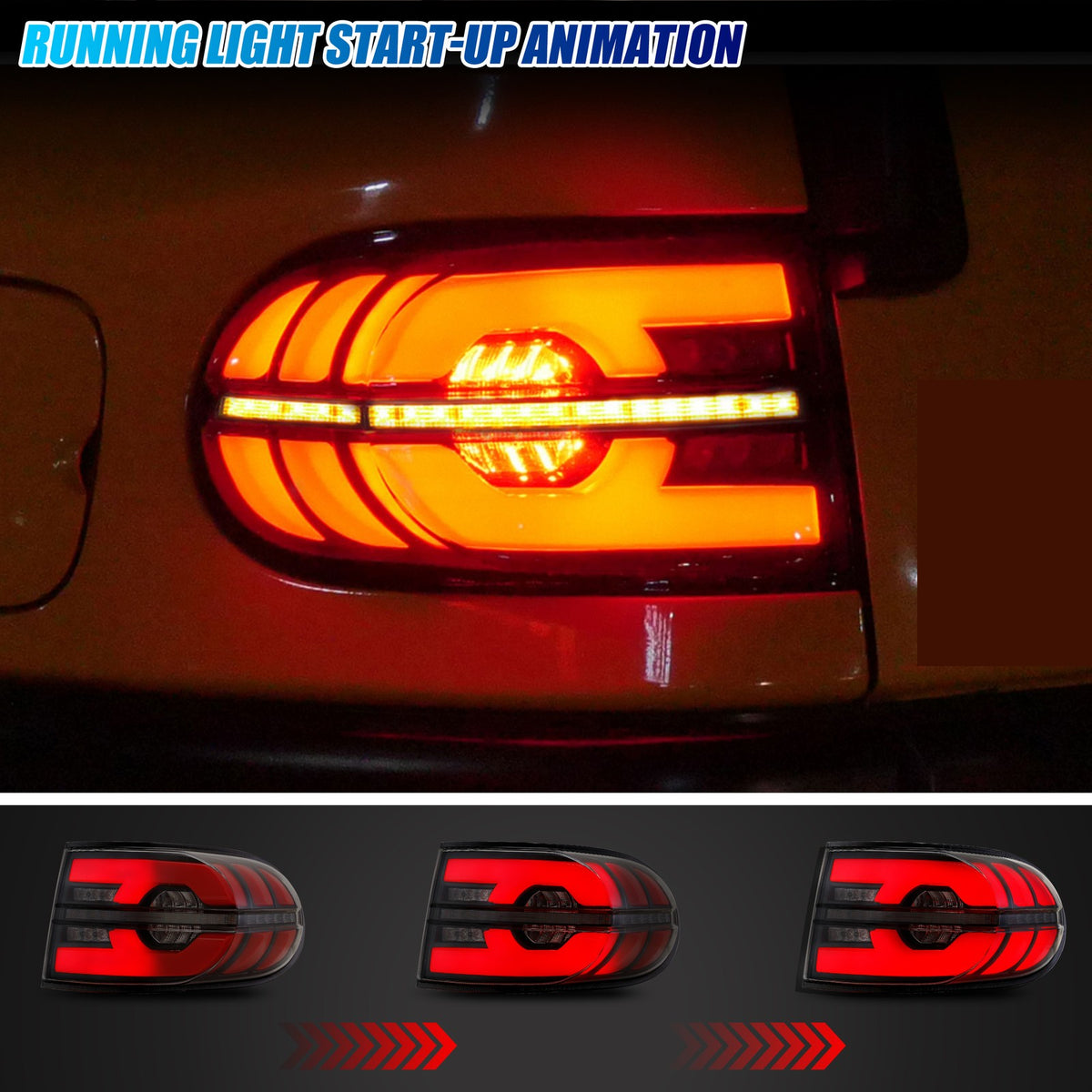 Running light start-up animation on the 2007-2014 Toyota FJ Cruiser LED tail lights